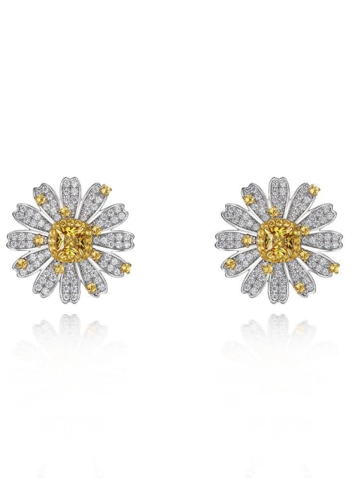 Yellow [e 0522] 925 Sterling Silver High Carbon Diamond Flower Dainty Stud Earring